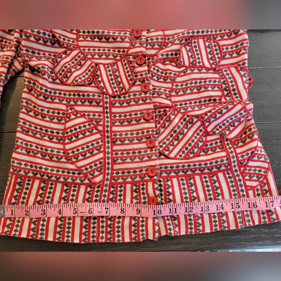 ANTHROPOLOGIE MOTH SZ Small Lovelorn Cardigan Floral Appliques Red Gray - Picture 6 of 9